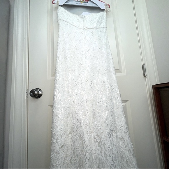 David’s Bridal Galina S8551 Allover Beaded Lace Sheath Empire Waist Strapeless - Picture 9 of 17